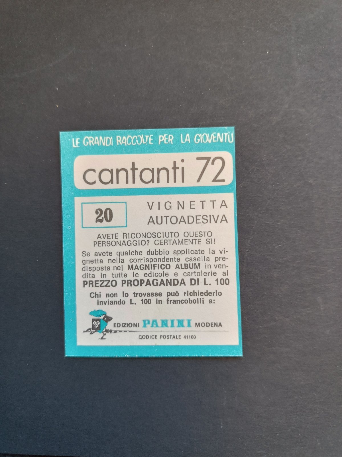 figurina ''Menù a Tendina'' cantanti 1972 panini Vignetta autoadesiva con velina - Foto 41 di 181
