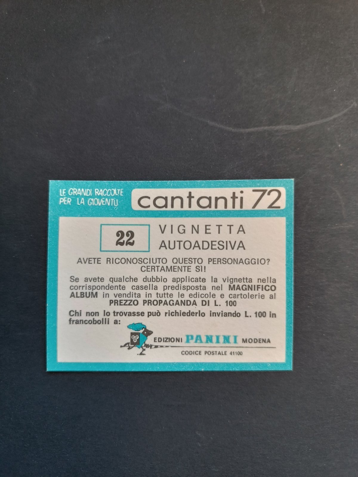 figurina ''Menù a Tendina'' cantanti 1972 panini Vignetta autoadesiva con velina - Foto 45 di 181