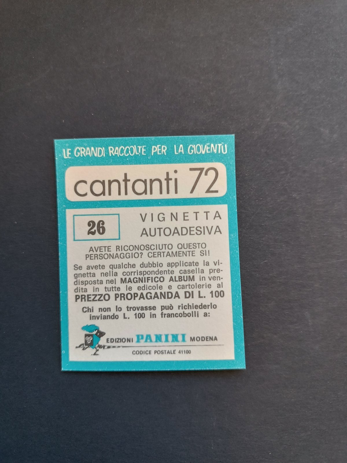 figurina ''Menù a Tendina'' cantanti 1972 panini Vignetta autoadesiva con velina - Foto 53 di 181