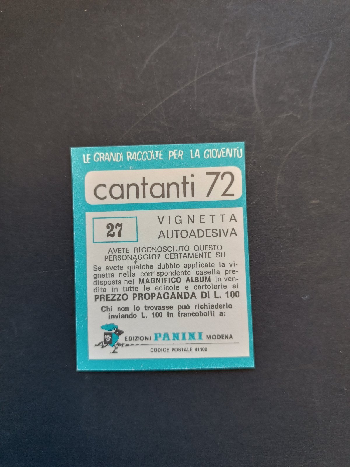 figurina ''Menù a Tendina'' cantanti 1972 panini Vignetta autoadesiva con velina - Foto 55 di 181