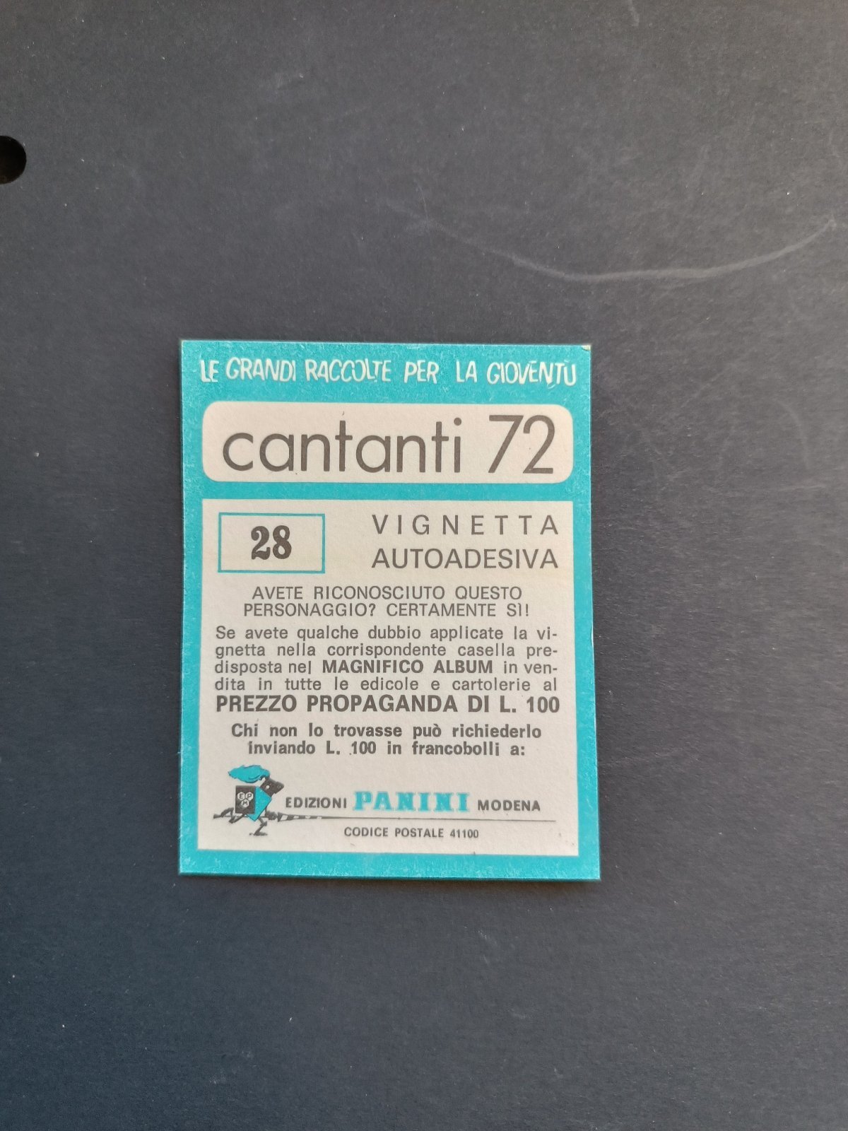 figurina ''Menù a Tendina'' cantanti 1972 panini Vignetta autoadesiva con velina - Foto 57 di 181