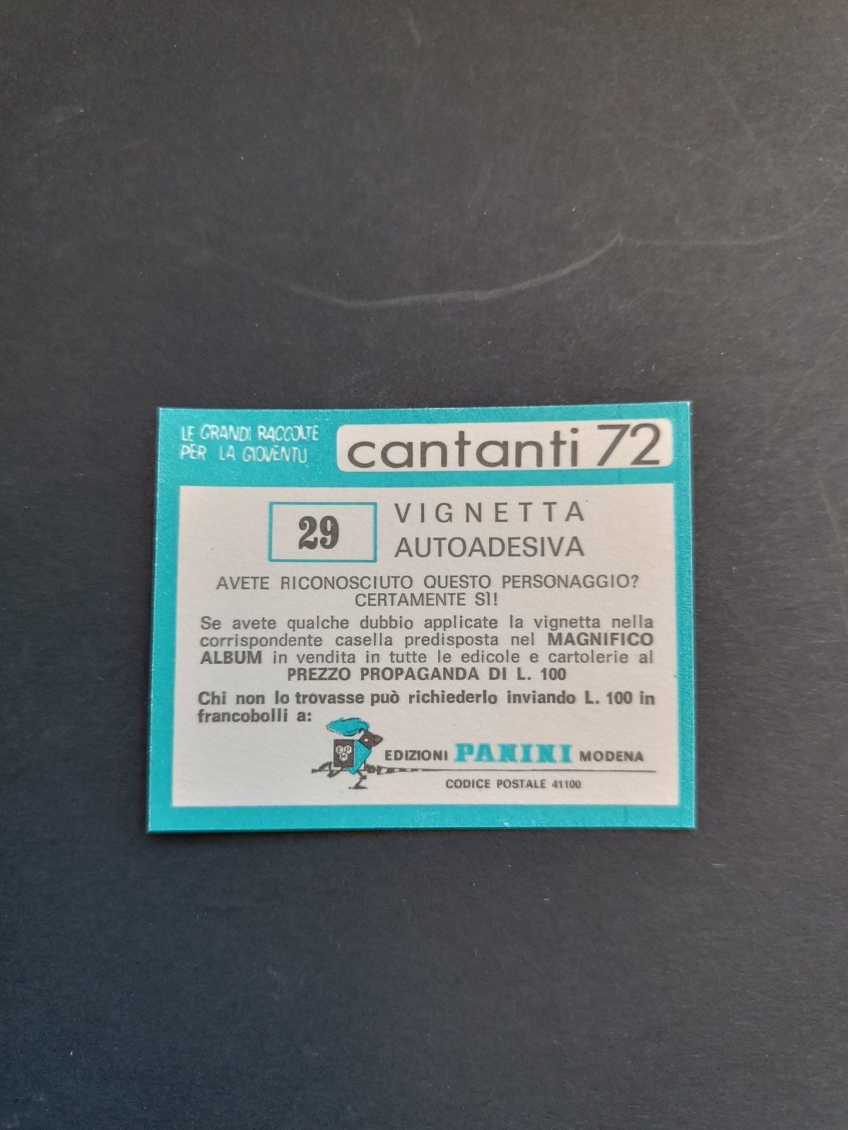 figurina ''Menù a Tendina'' cantanti 1972 panini Vignetta autoadesiva con velina - Foto 59 di 181