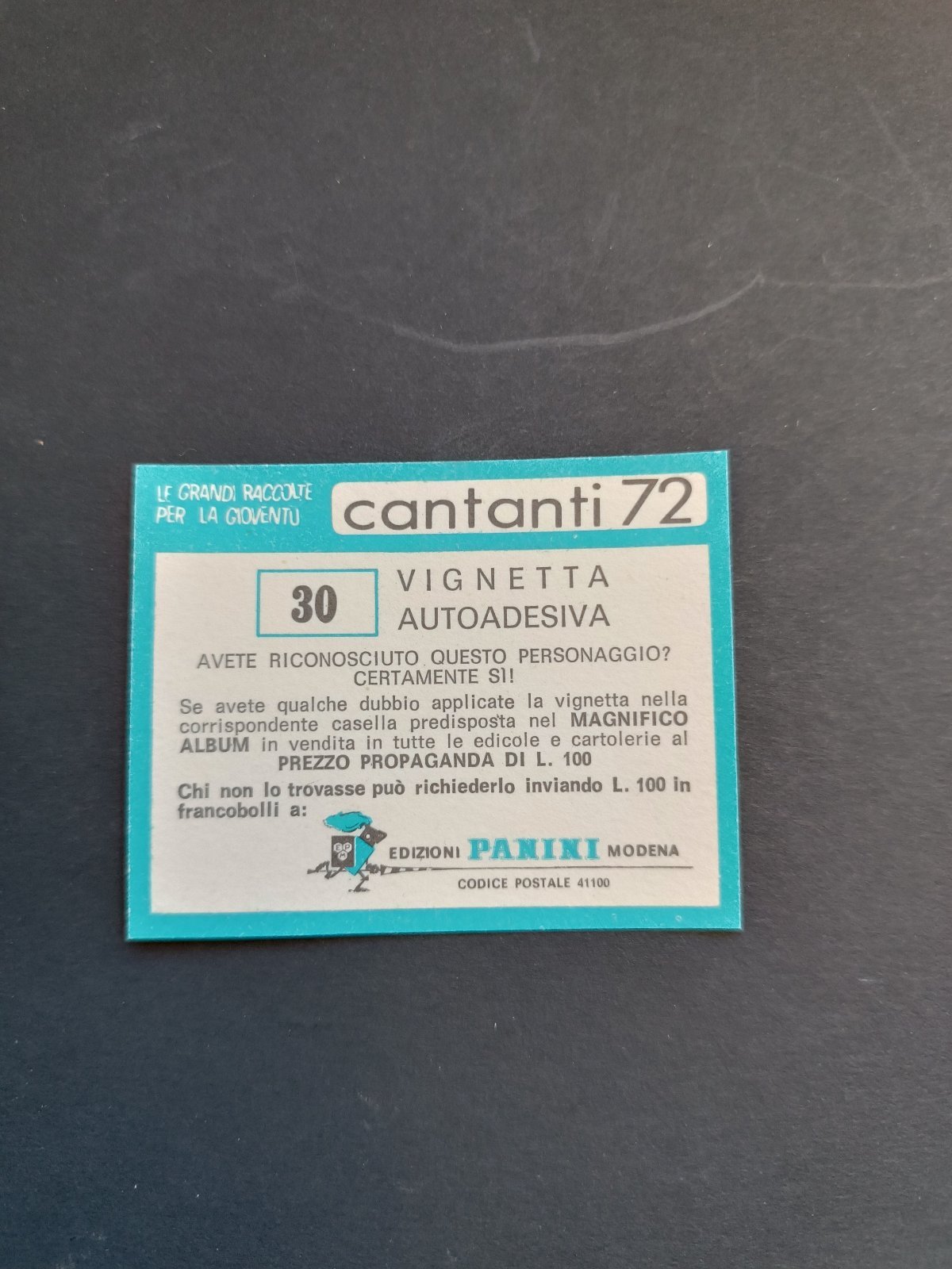 figurina ''Menù a Tendina'' cantanti 1972 panini Vignetta autoadesiva con velina - Foto 61 di 181