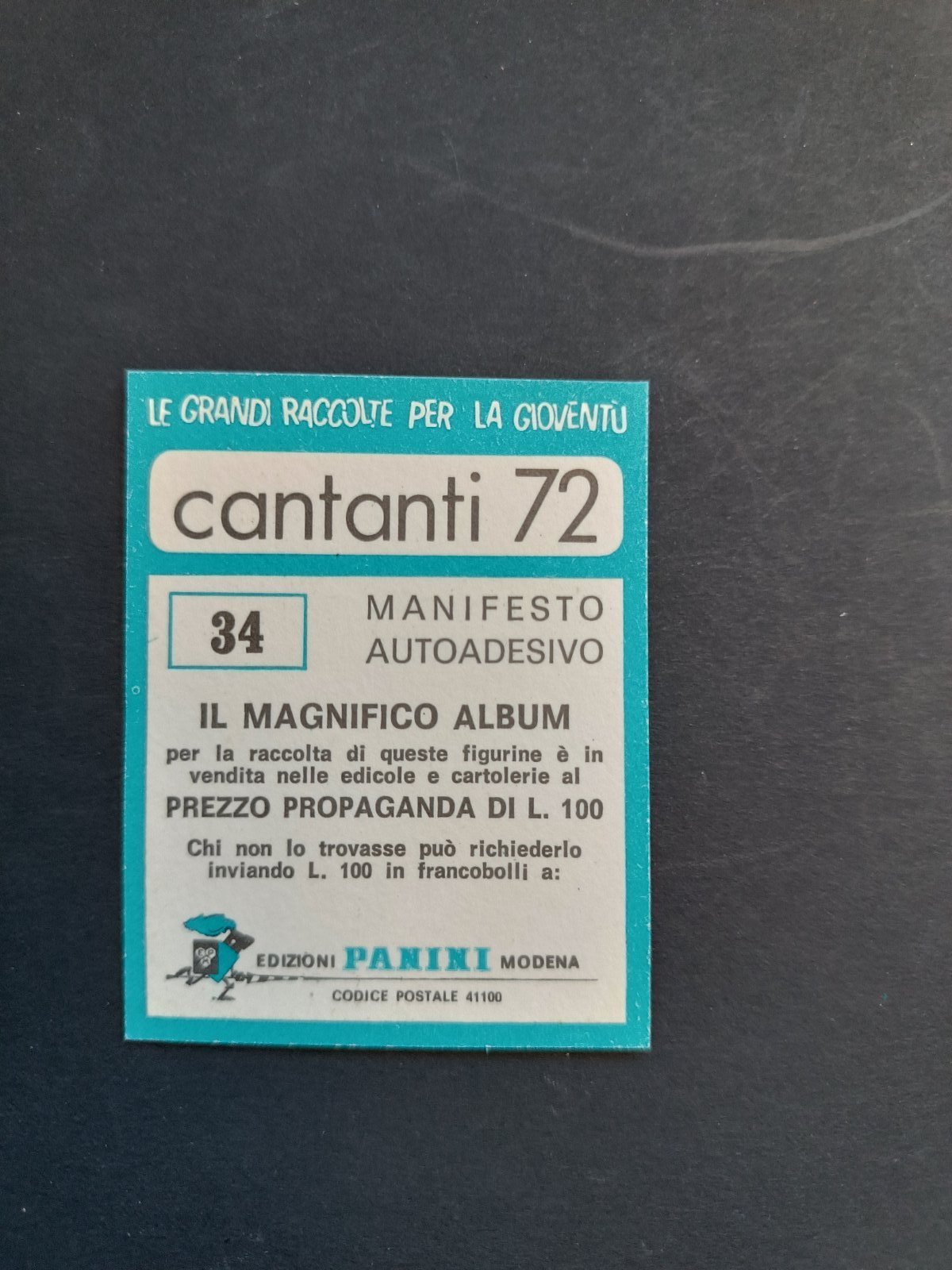 figurina ''Menù a Tendina'' cantanti 1972 panini Vignetta autoadesiva con velina - Foto 69 di 181
