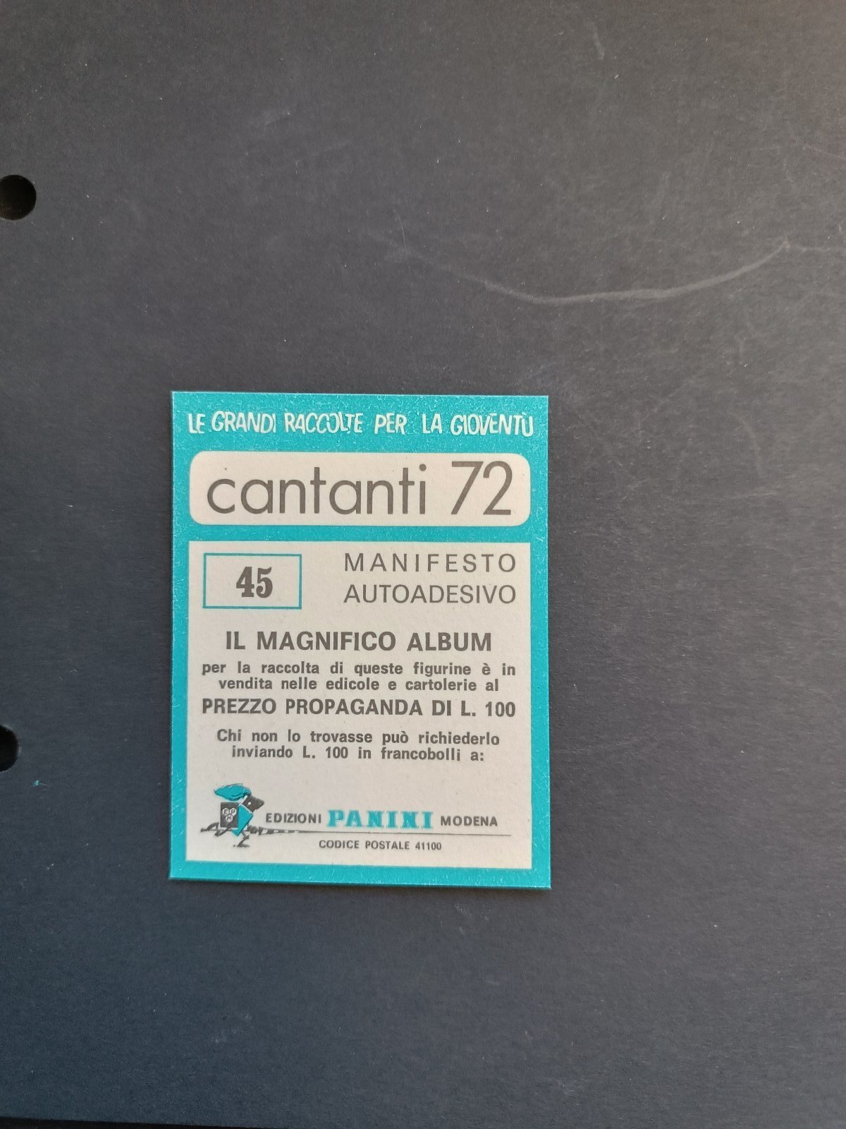 figurina ''Menù a Tendina'' cantanti 1972 panini Vignetta autoadesiva con velina - Foto 91 di 181