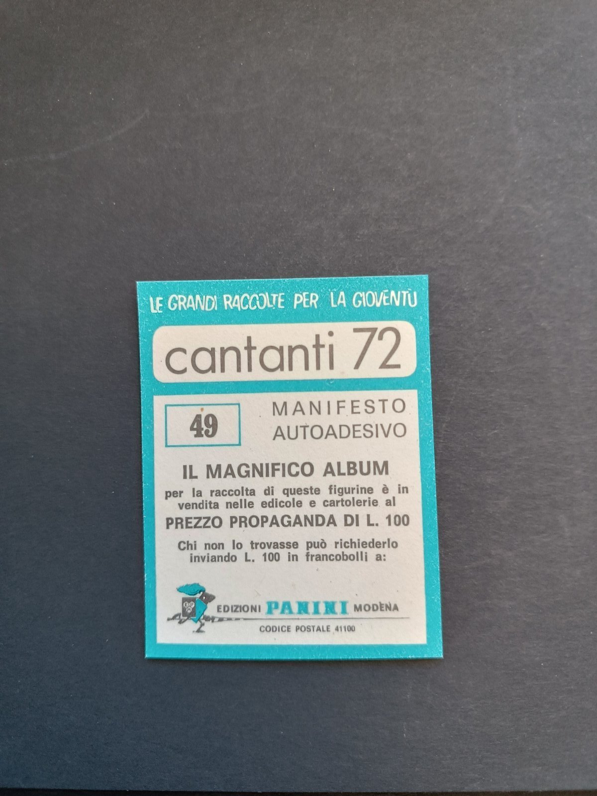 figurina ''Menù a Tendina'' cantanti 1972 panini Vignetta autoadesiva con velina - Foto 99 di 181