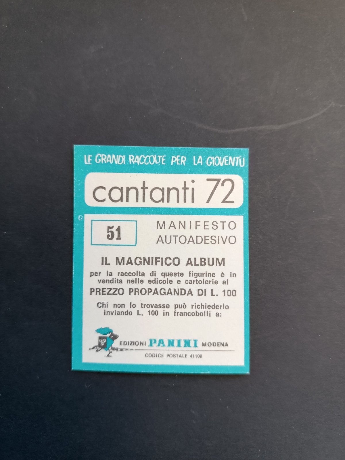 figurina ''Menù a Tendina'' cantanti 1972 panini Vignetta autoadesiva con velina - Foto 103 di 181