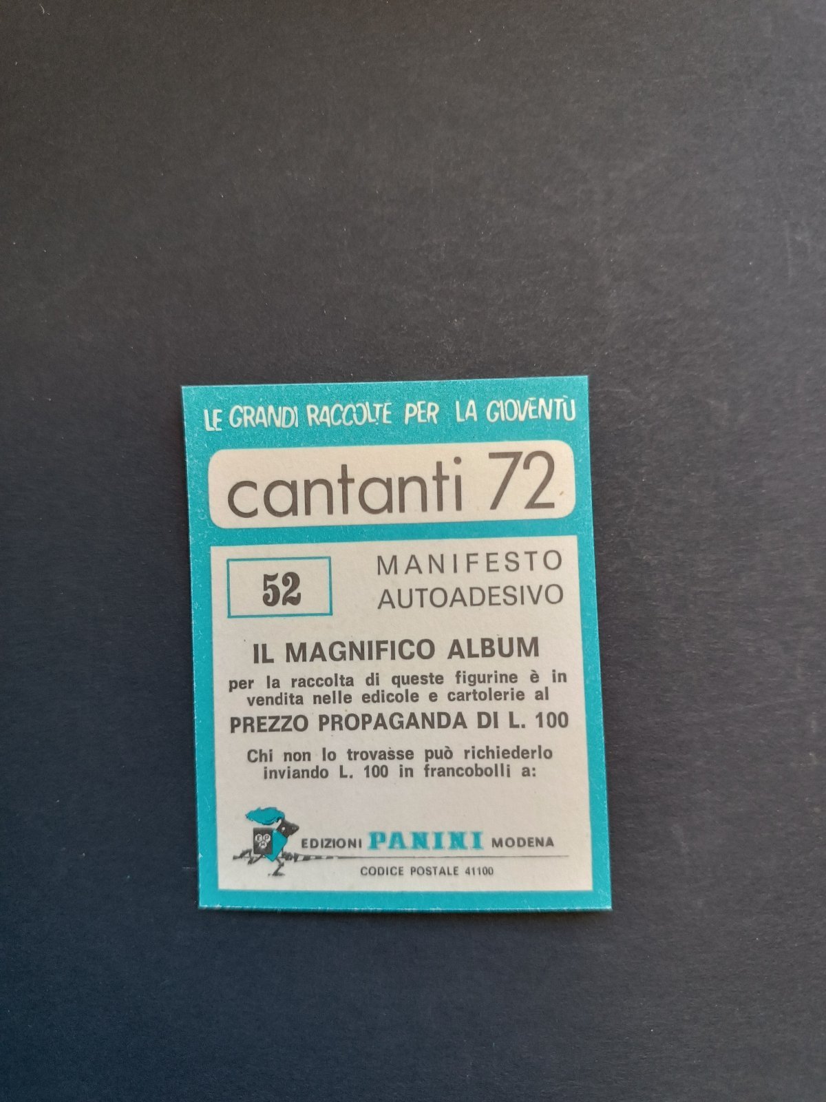 figurina ''Menù a Tendina'' cantanti 1972 panini Vignetta autoadesiva con velina - Foto 105 di 181