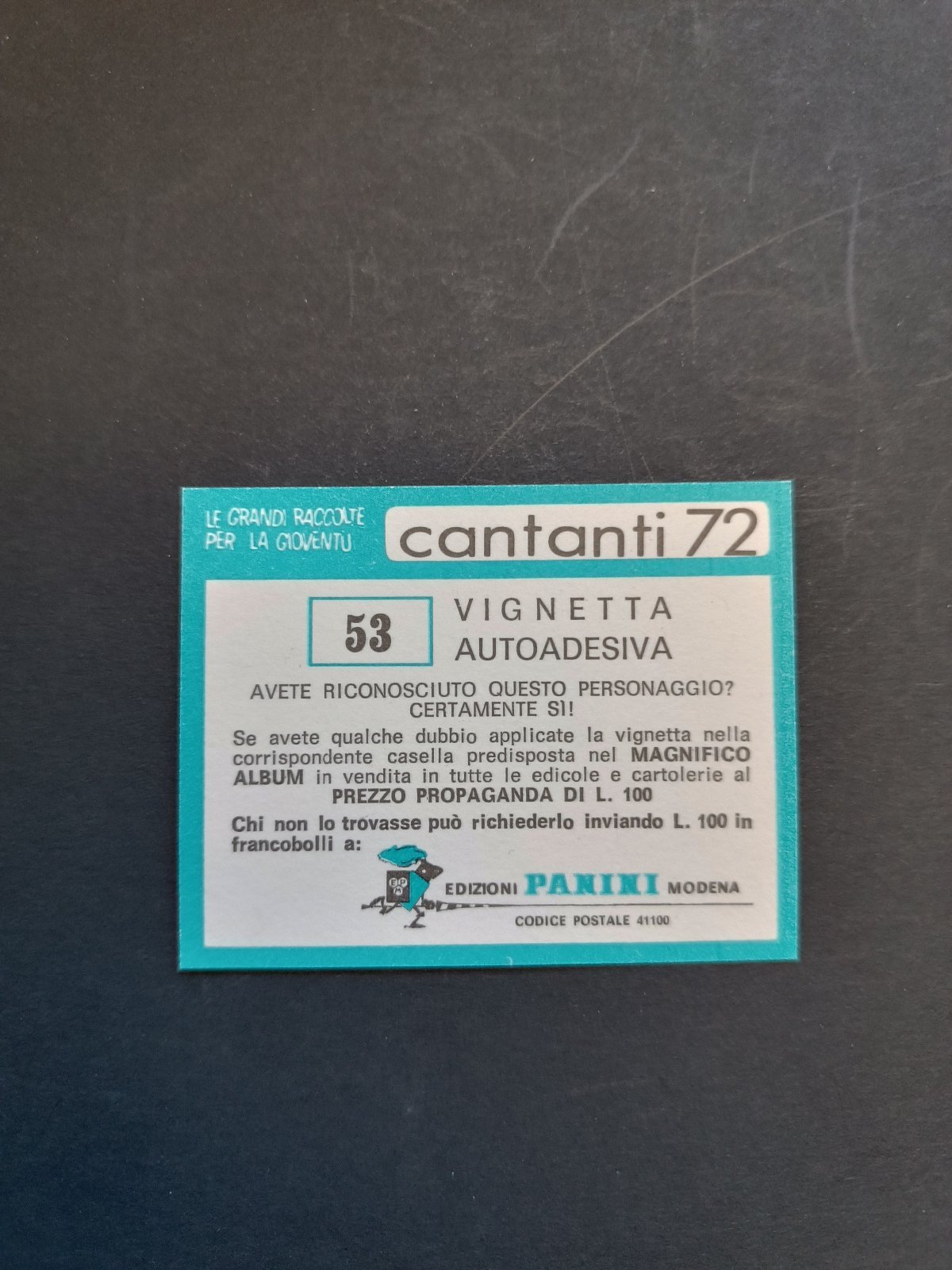 figurina ''Menù a Tendina'' cantanti 1972 panini Vignetta autoadesiva con velina - Foto 107 di 181