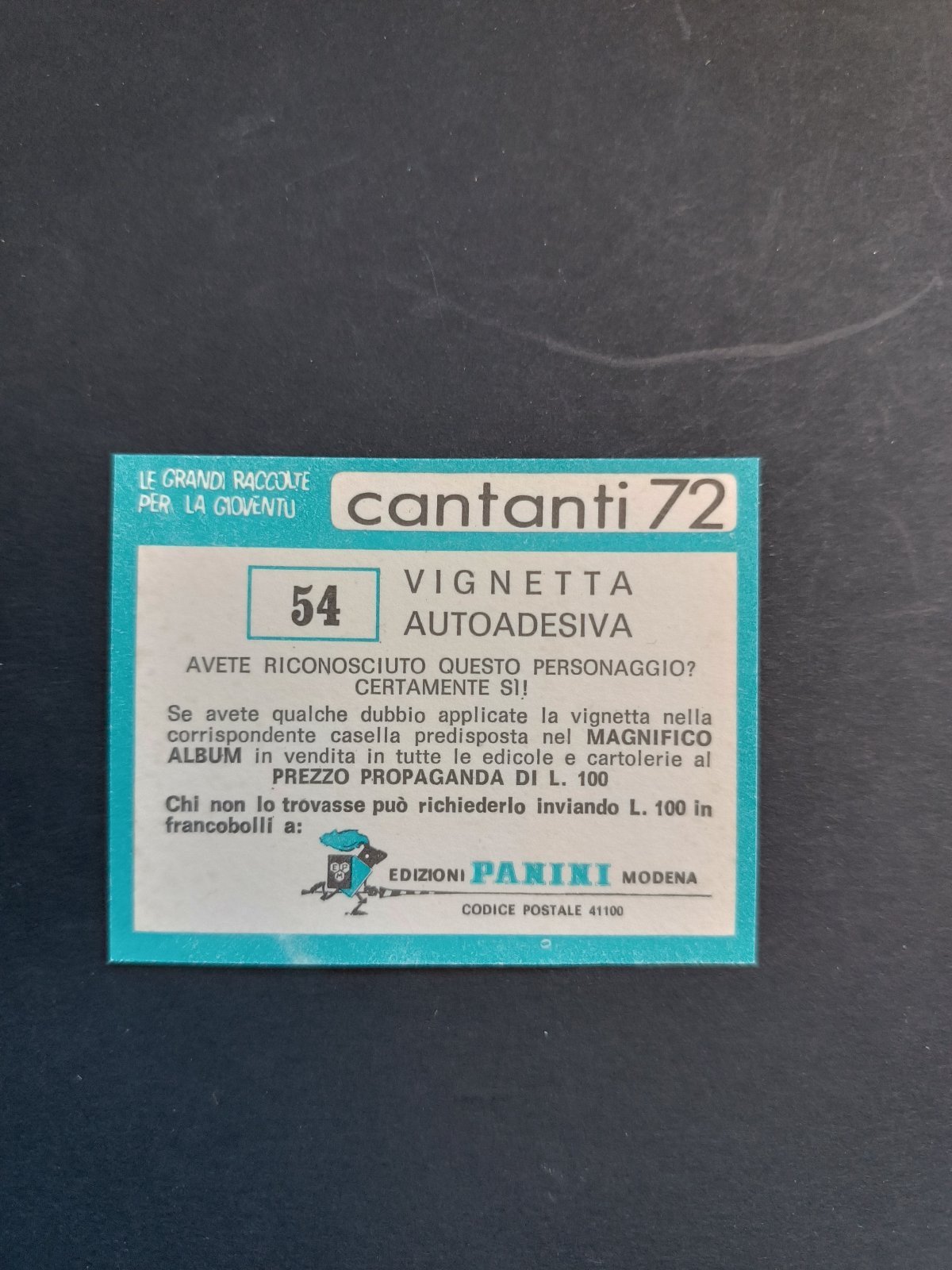 figurina ''Menù a Tendina'' cantanti 1972 panini Vignetta autoadesiva con velina - Foto 109 di 181