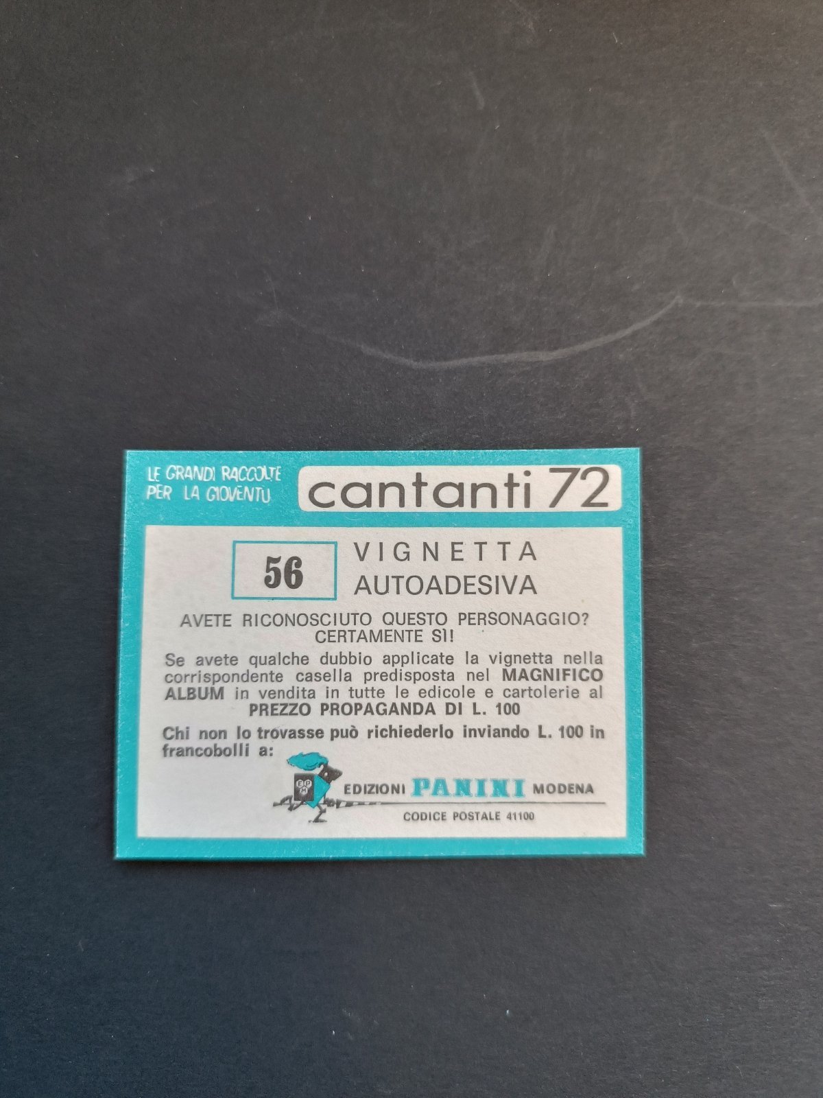 figurina ''Menù a Tendina'' cantanti 1972 panini Vignetta autoadesiva con velina - Foto 113 di 181