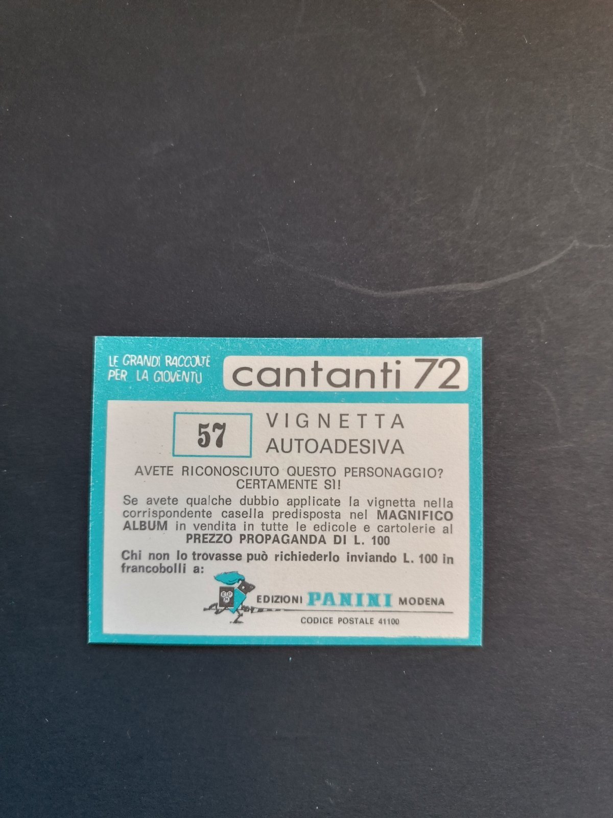 figurina ''Menù a Tendina'' cantanti 1972 panini Vignetta autoadesiva con velina - Foto 115 di 181