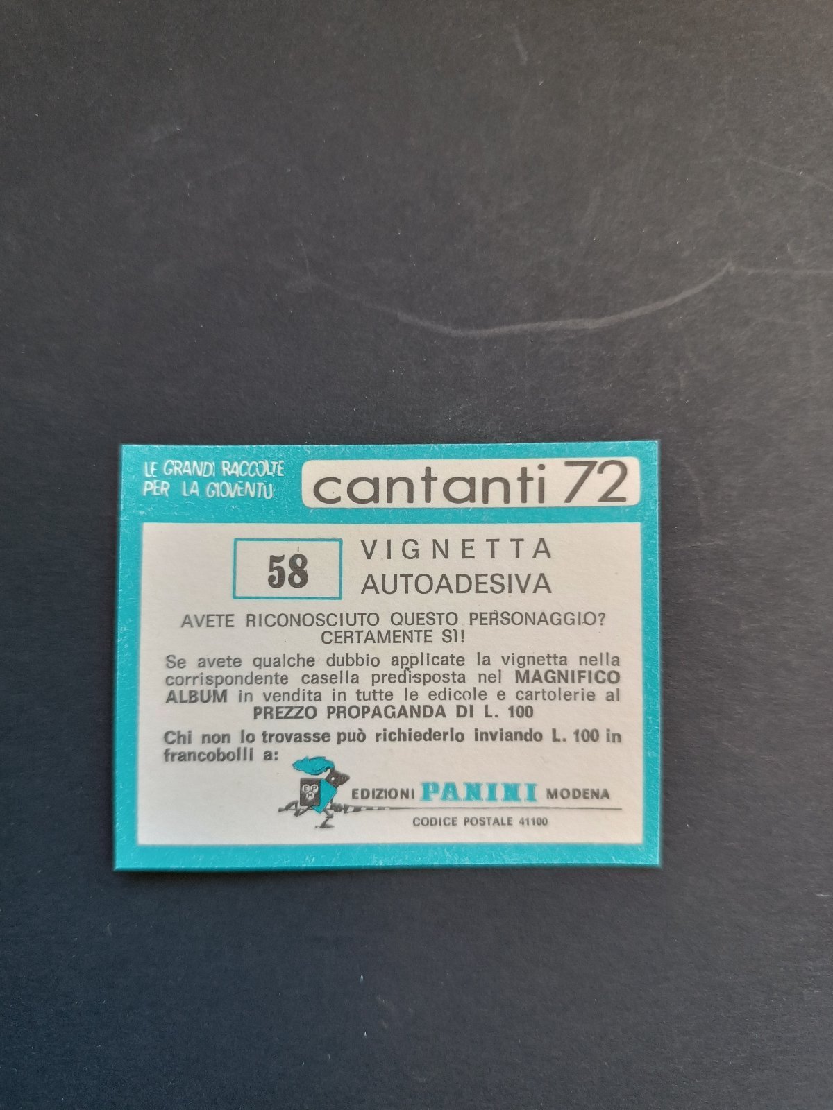 figurina ''Menù a Tendina'' cantanti 1972 panini Vignetta autoadesiva con velina - Foto 117 di 181