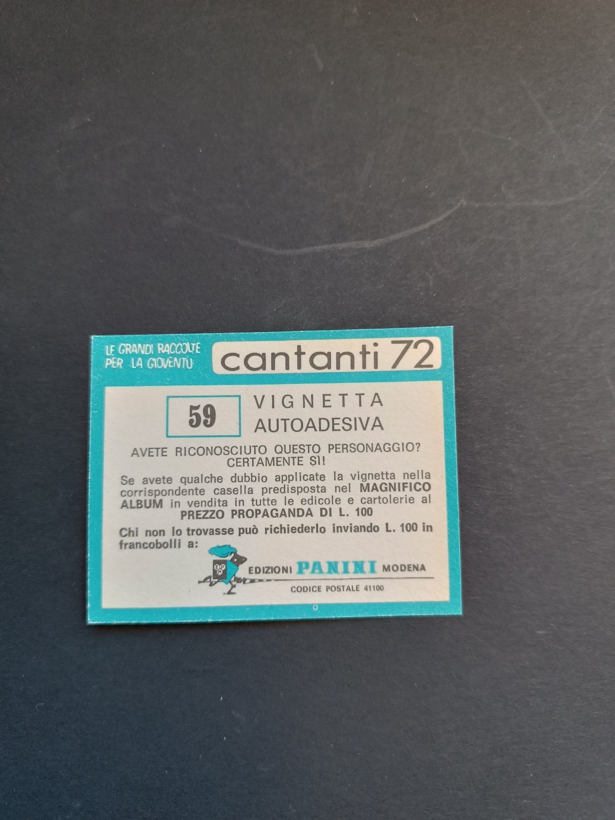 figurina ''Menù a Tendina'' cantanti 1972 panini Vignetta autoadesiva con velina - Foto 119 di 181