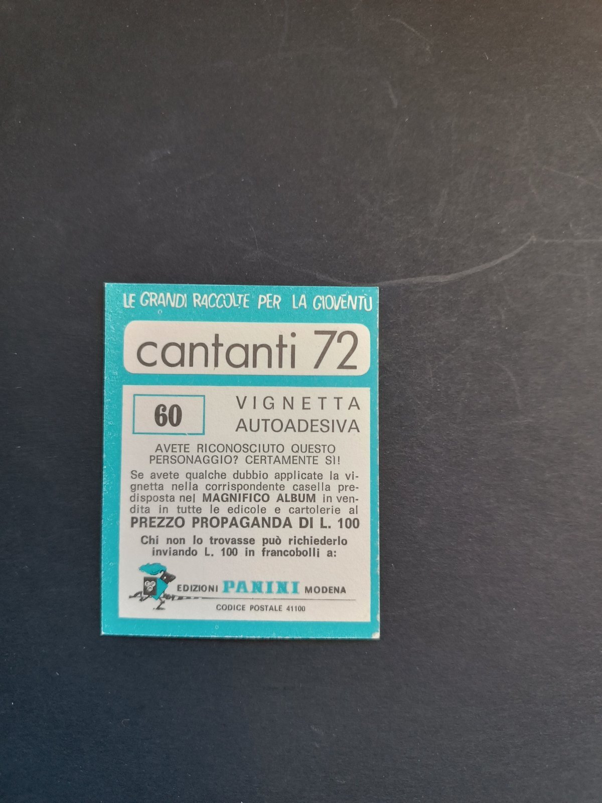 figurina ''Menù a Tendina'' cantanti 1972 panini Vignetta autoadesiva con velina - Foto 121 di 181