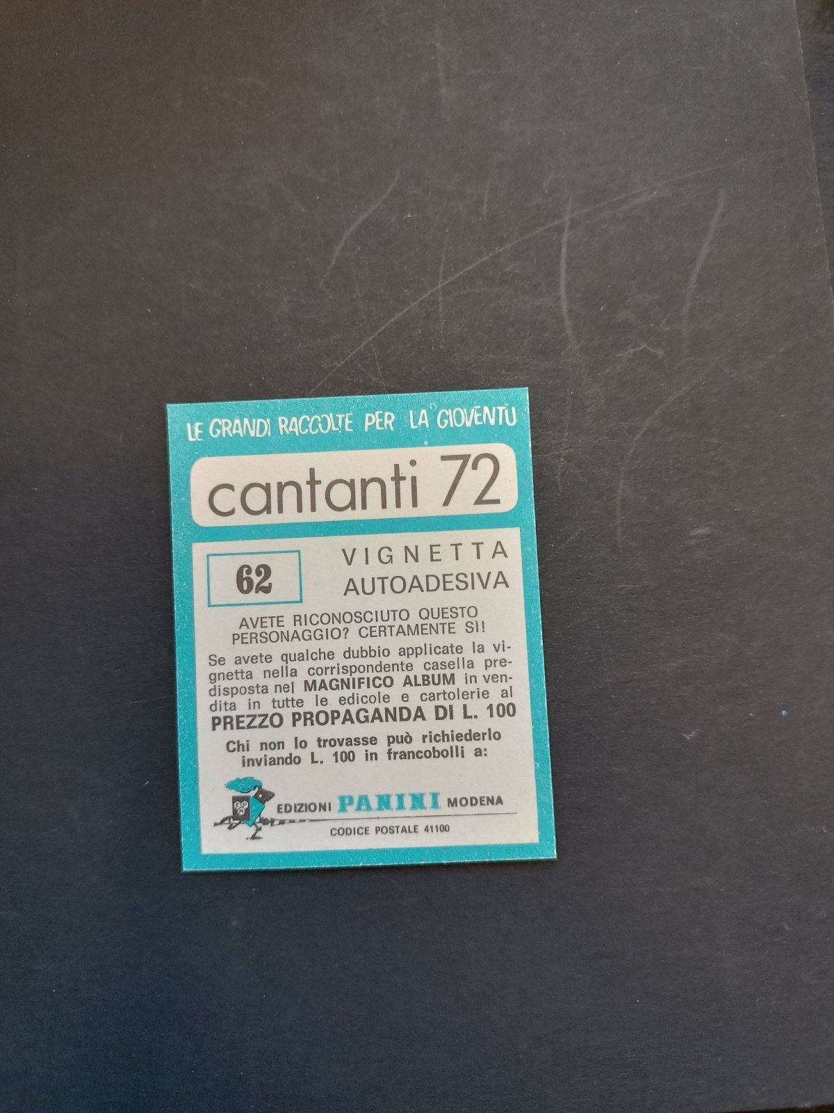 figurina ''Menù a Tendina'' cantanti 1972 panini Vignetta autoadesiva con velina - Foto 125 di 181