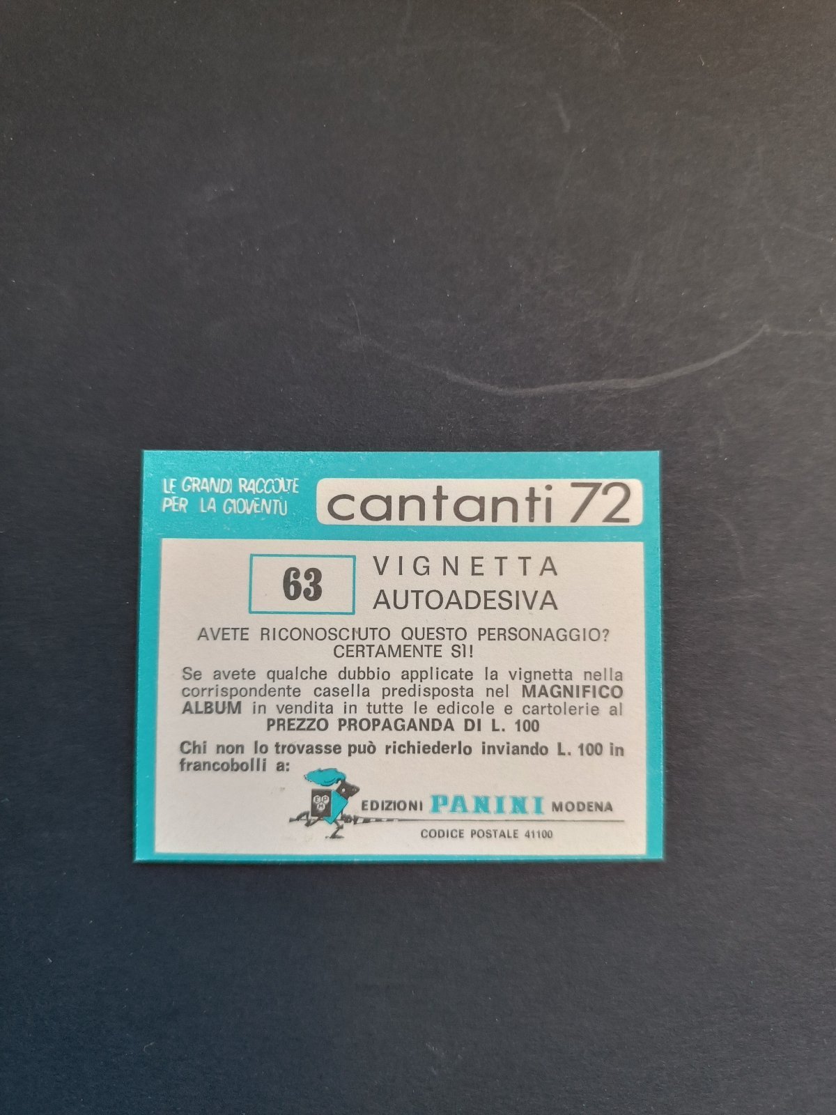 figurina ''Menù a Tendina'' cantanti 1972 panini Vignetta autoadesiva con velina - Foto 127 di 181
