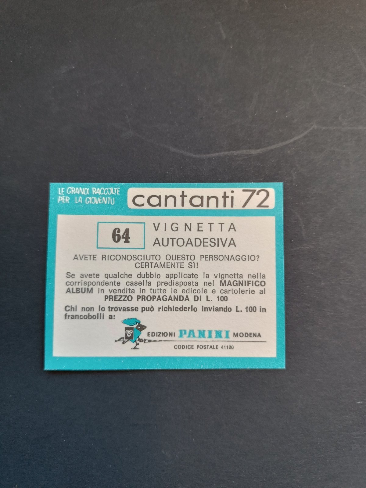 figurina ''Menù a Tendina'' cantanti 1972 panini Vignetta autoadesiva con velina - Foto 129 di 181
