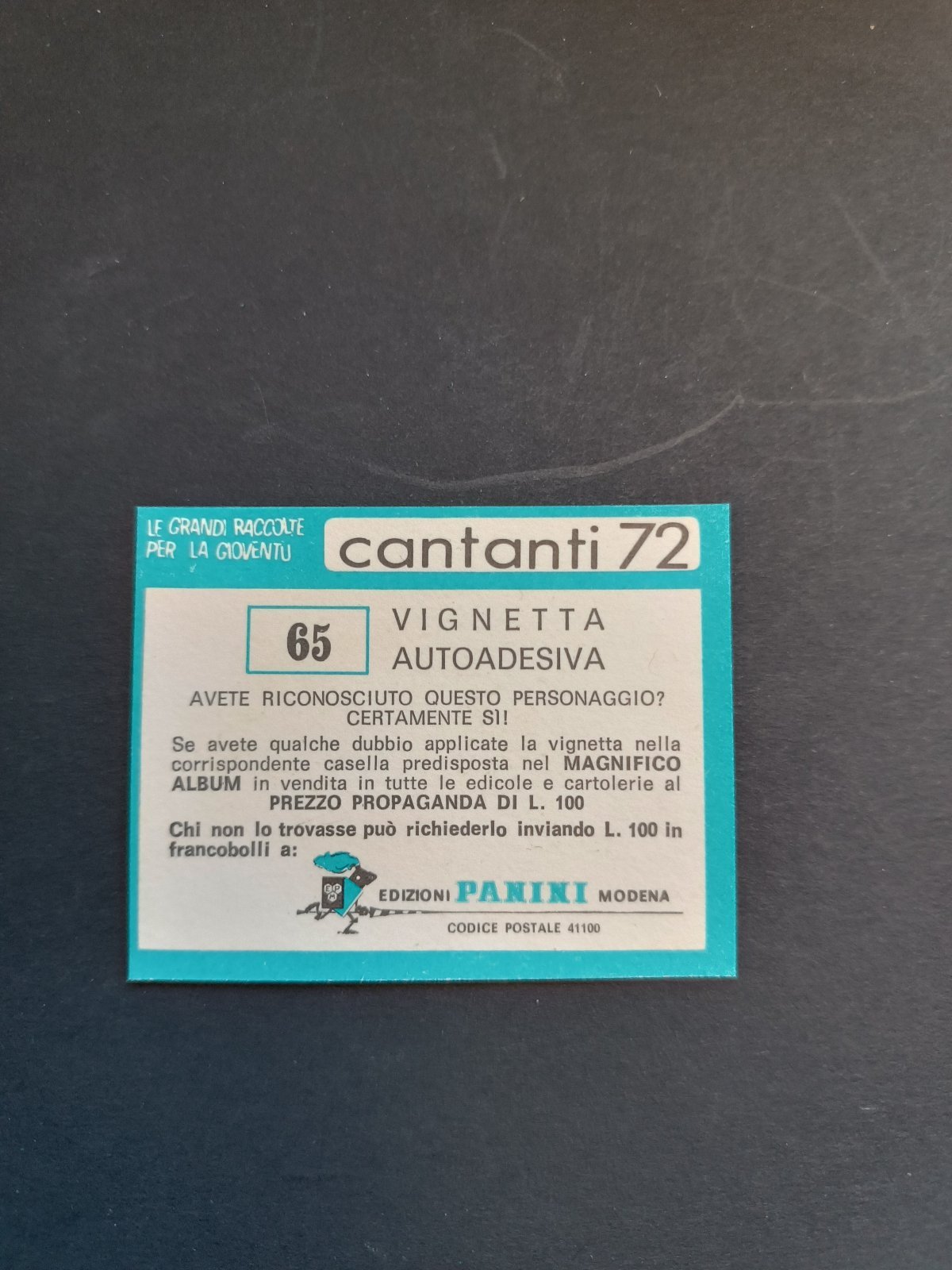 figurina ''Menù a Tendina'' cantanti 1972 panini Vignetta autoadesiva con velina - Foto 131 di 181