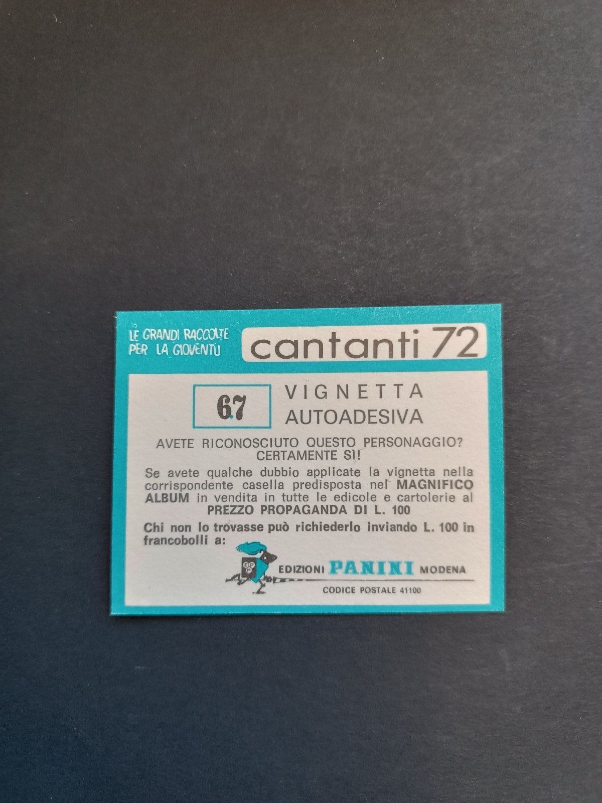 figurina ''Menù a Tendina'' cantanti 1972 panini Vignetta autoadesiva con velina - Foto 135 di 181