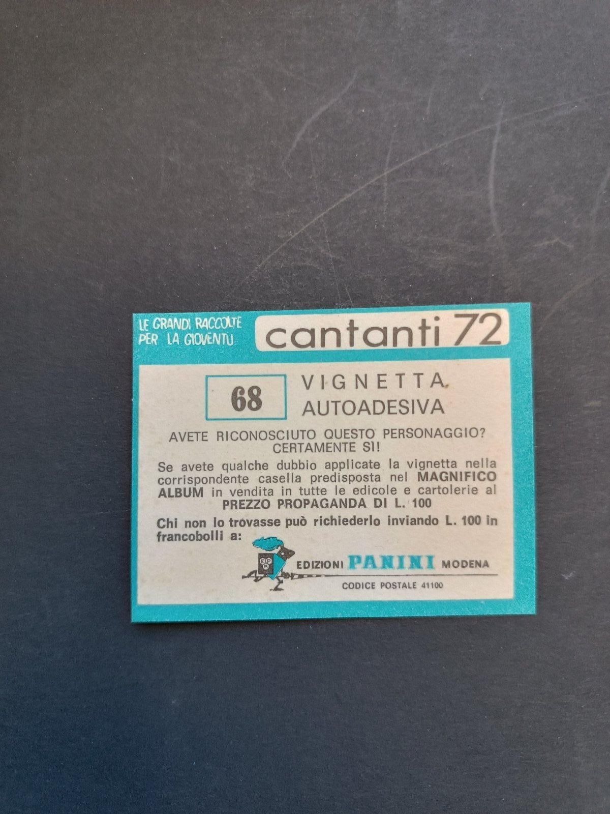 figurina ''Menù a Tendina'' cantanti 1972 panini Vignetta autoadesiva con velina - Foto 137 di 181