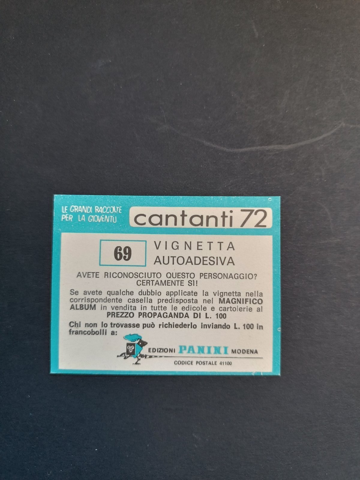 figurina ''Menù a Tendina'' cantanti 1972 panini Vignetta autoadesiva con velina - Foto 139 di 181