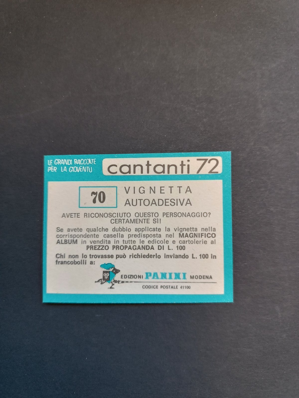 figurina ''Menù a Tendina'' cantanti 1972 panini Vignetta autoadesiva con velina - Foto 141 di 181