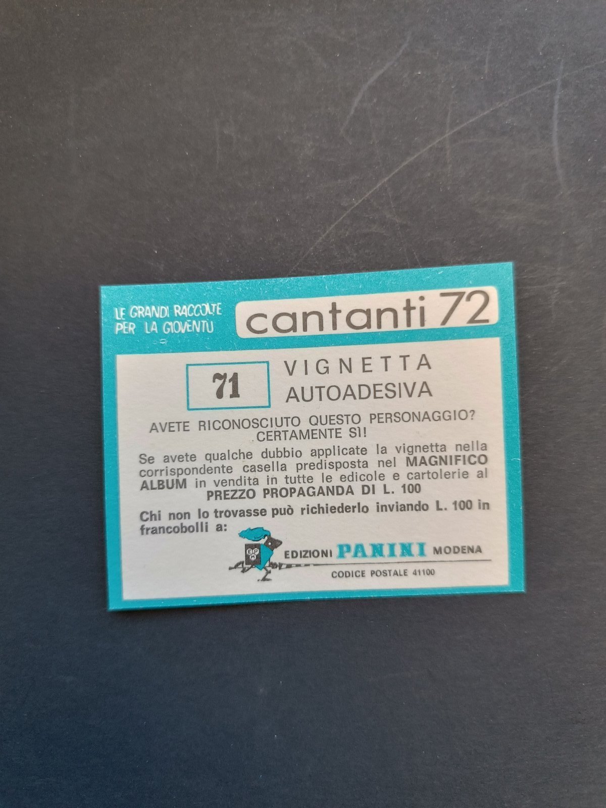 figurina ''Menù a Tendina'' cantanti 1972 panini Vignetta autoadesiva con velina - Foto 143 di 181