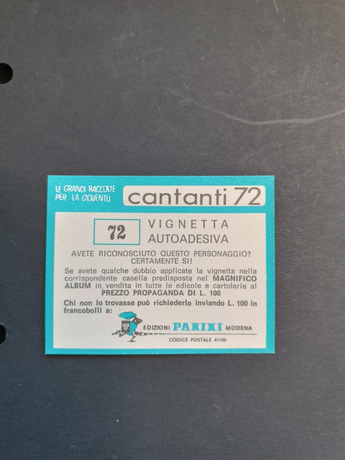figurina ''Menù a Tendina'' cantanti 1972 panini Vignetta autoadesiva con velina - Foto 145 di 181