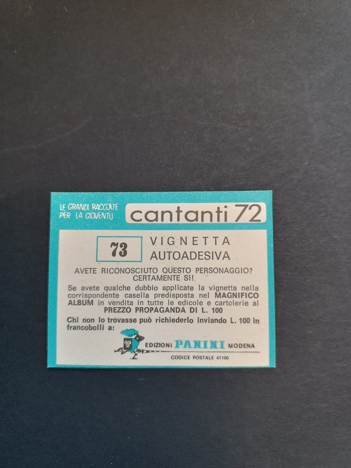 figurina ''Menù a Tendina'' cantanti 1972 panini Vignetta autoadesiva con velina - Foto 147 di 181