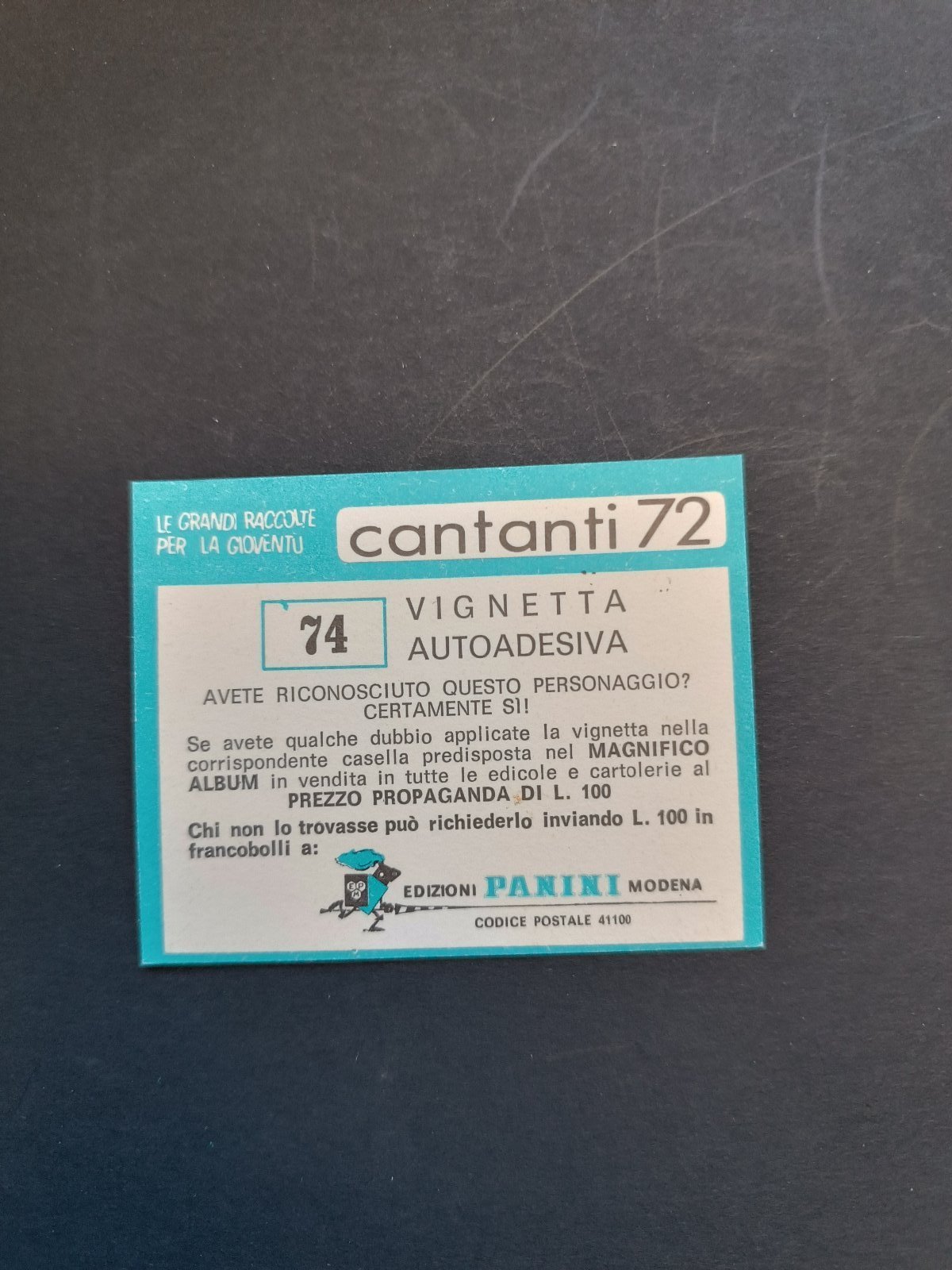 figurina ''Menù a Tendina'' cantanti 1972 panini Vignetta autoadesiva con velina - Foto 149 di 181