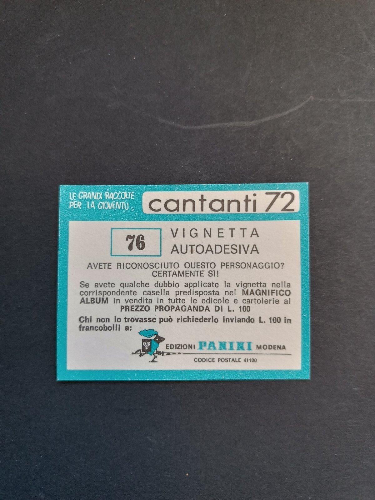 figurina ''Menù a Tendina'' cantanti 1972 panini Vignetta autoadesiva con velina - Foto 153 di 181