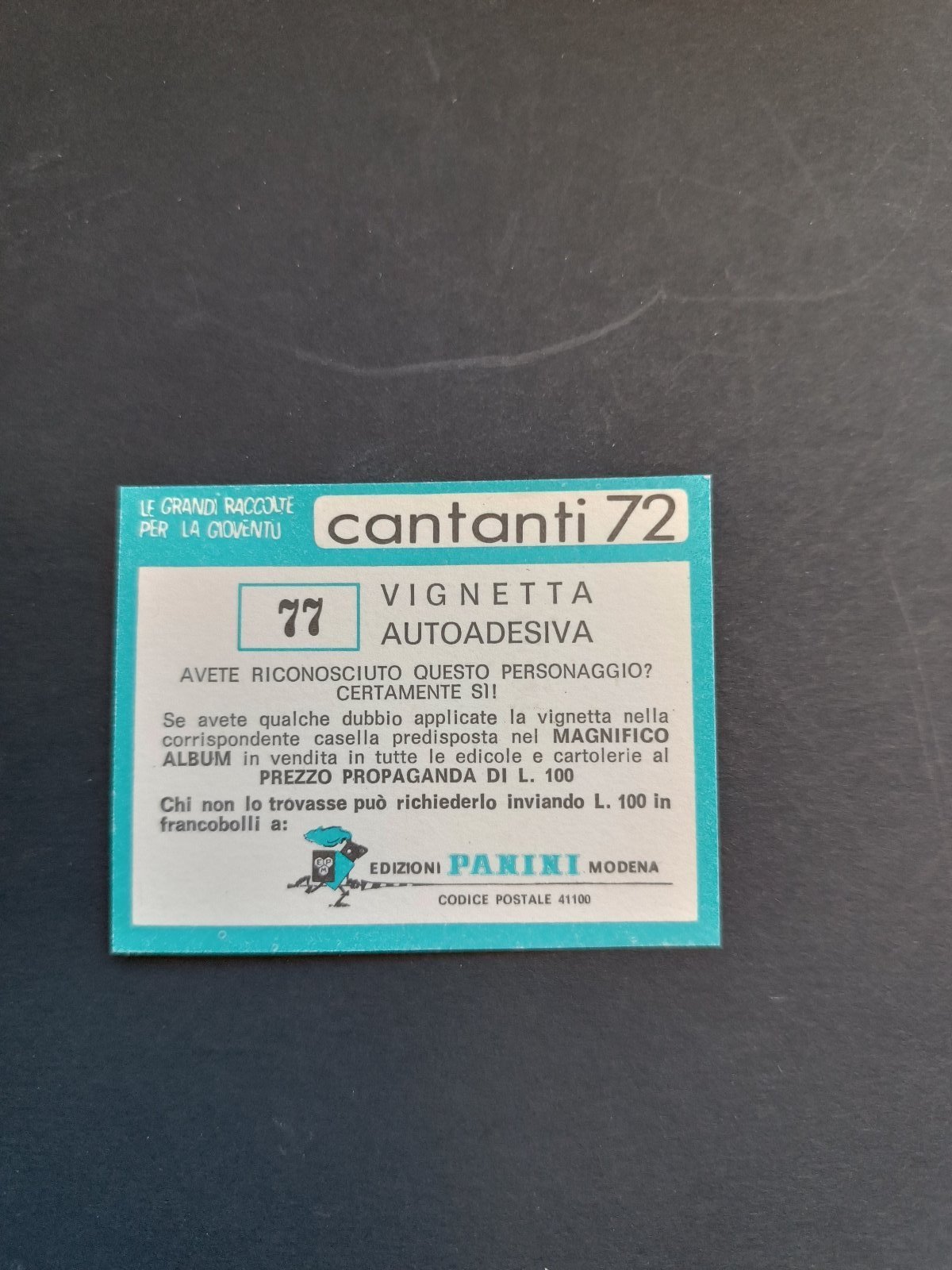 figurina ''Menù a Tendina'' cantanti 1972 panini Vignetta autoadesiva con velina - Foto 155 di 181