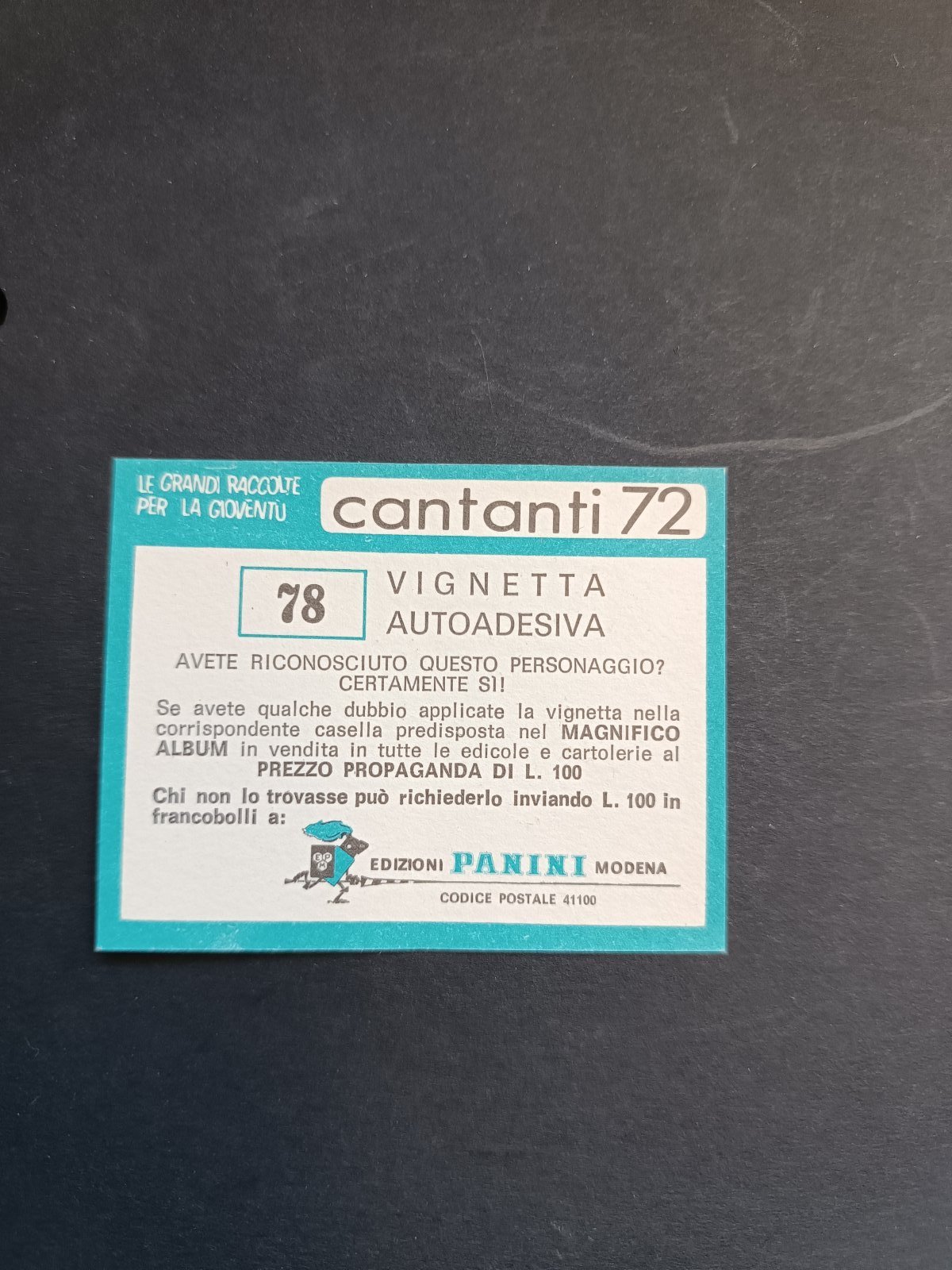 figurina ''Menù a Tendina'' cantanti 1972 panini Vignetta autoadesiva con velina - Foto 157 di 181