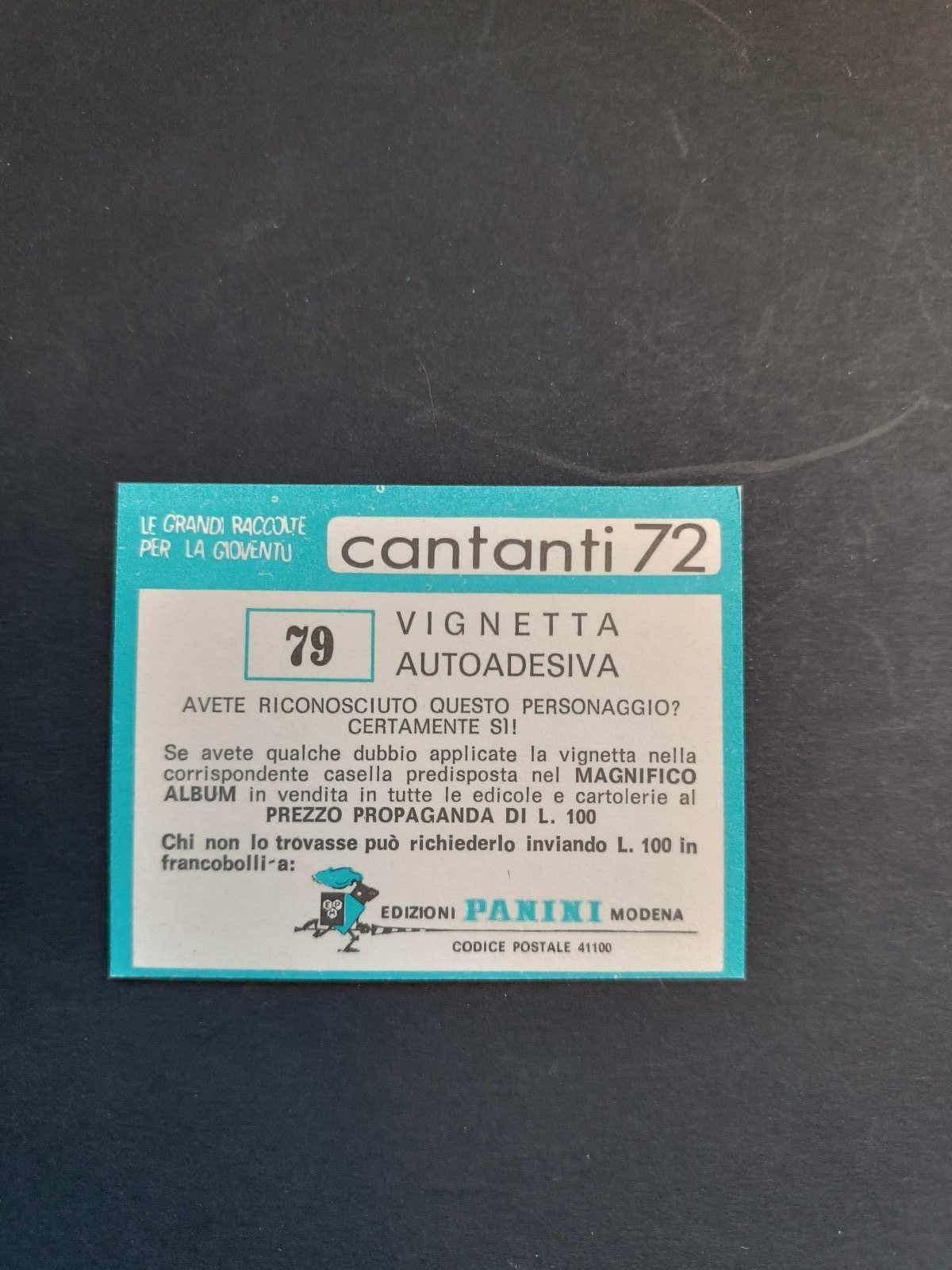 figurina ''Menù a Tendina'' cantanti 1972 panini Vignetta autoadesiva con velina - Foto 159 di 181