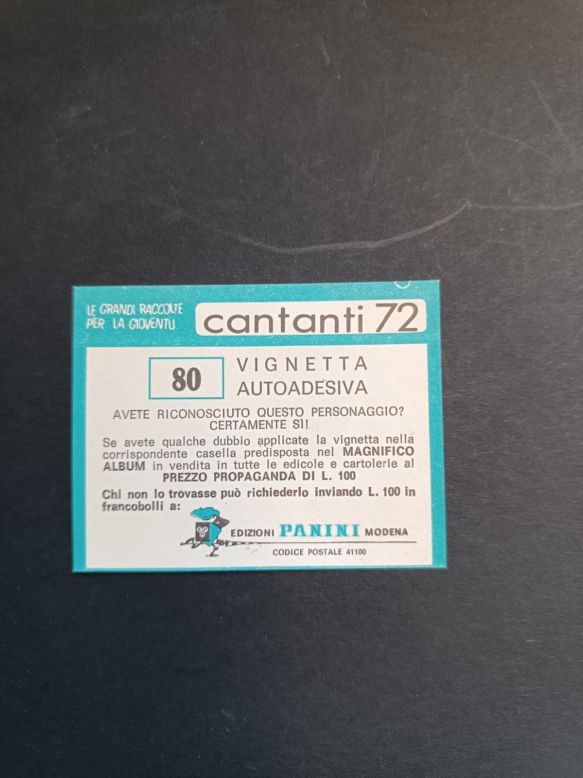 figurina ''Menù a Tendina'' cantanti 1972 panini Vignetta autoadesiva con velina - Foto 161 di 181