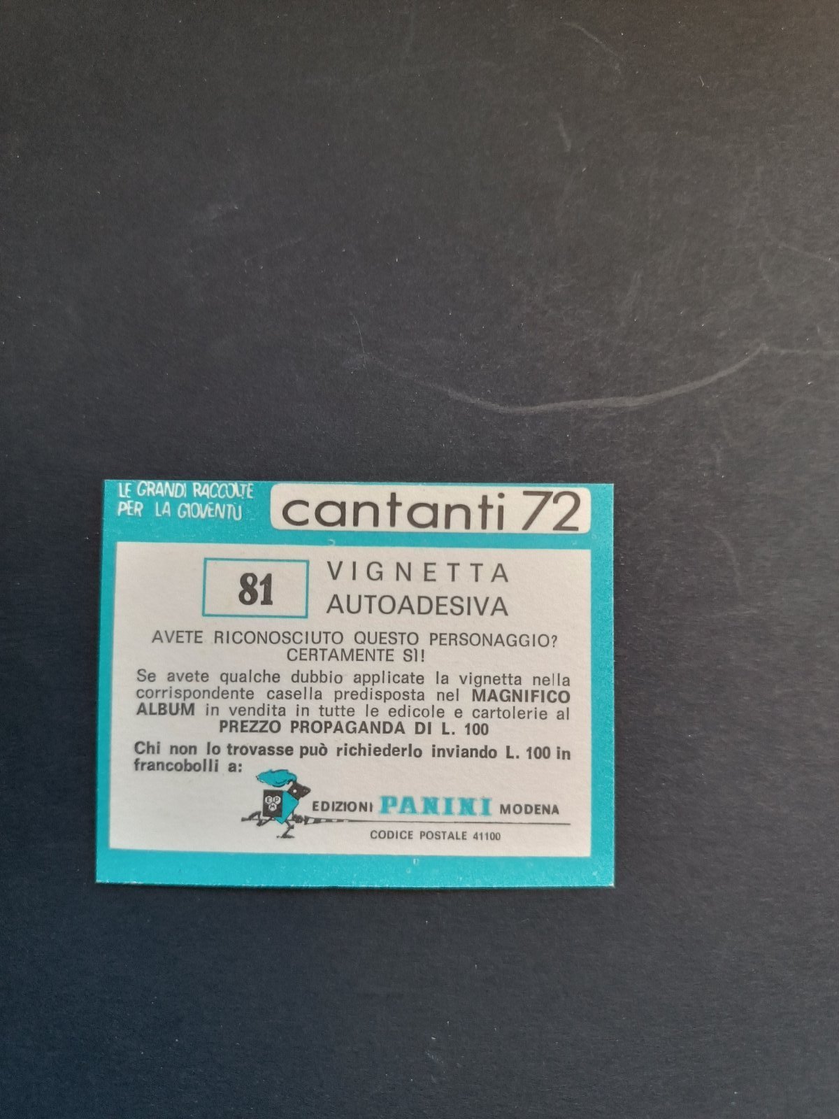 figurina ''Menù a Tendina'' cantanti 1972 panini Vignetta autoadesiva con velina - Foto 163 di 181
