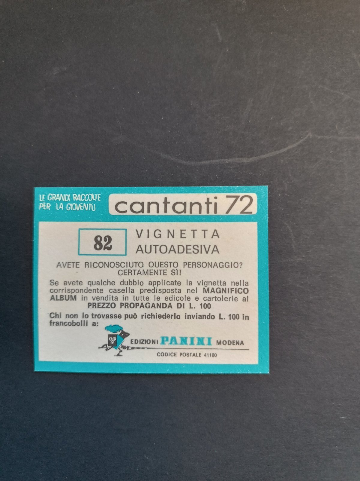 figurina ''Menù a Tendina'' cantanti 1972 panini Vignetta autoadesiva con velina - Foto 165 di 181