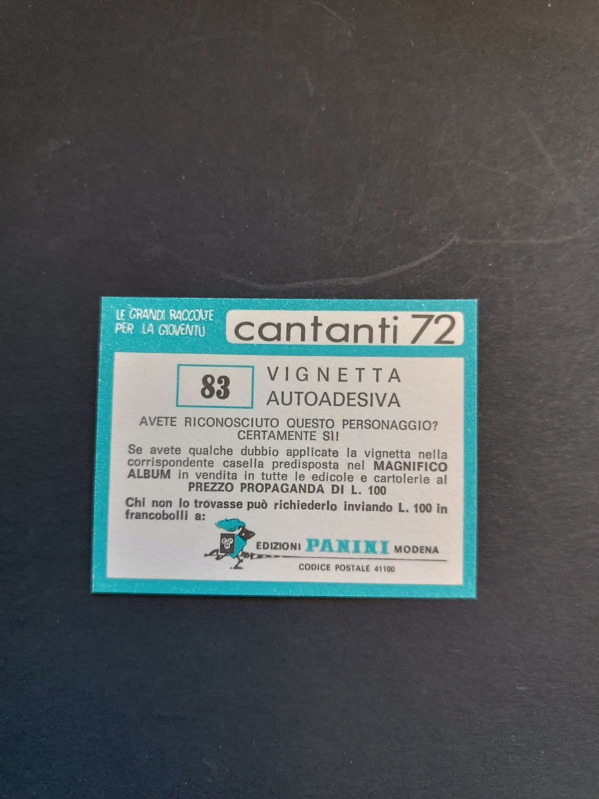 figurina ''Menù a Tendina'' cantanti 1972 panini Vignetta autoadesiva con velina - Foto 167 di 181
