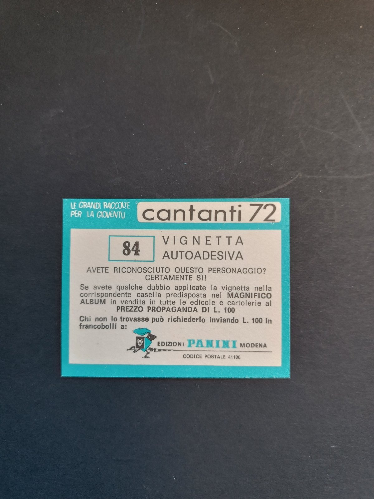 figurina ''Menù a Tendina'' cantanti 1972 panini Vignetta autoadesiva con velina - Foto 169 di 181