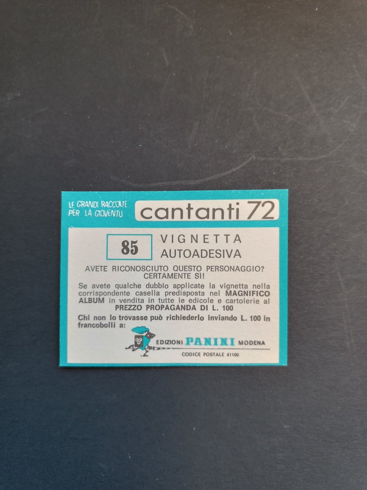 figurina ''Menù a Tendina'' cantanti 1972 panini Vignetta autoadesiva con velina - Foto 171 di 181