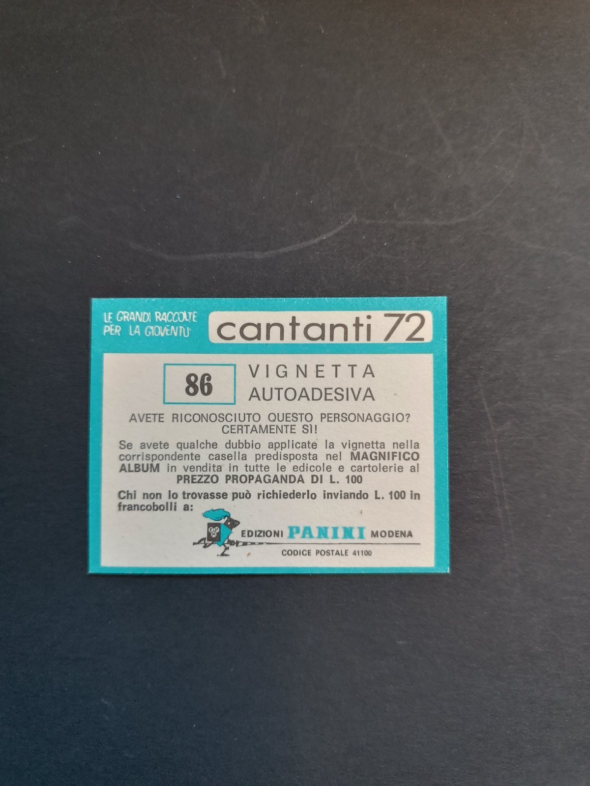 figurina ''Menù a Tendina'' cantanti 1972 panini Vignetta autoadesiva con velina - Foto 173 di 181