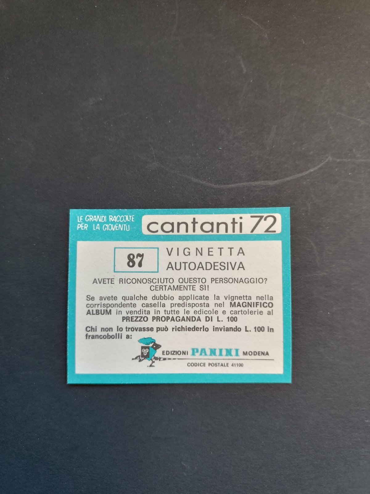 figurina ''Menù a Tendina'' cantanti 1972 panini Vignetta autoadesiva con velina - Foto 175 di 181