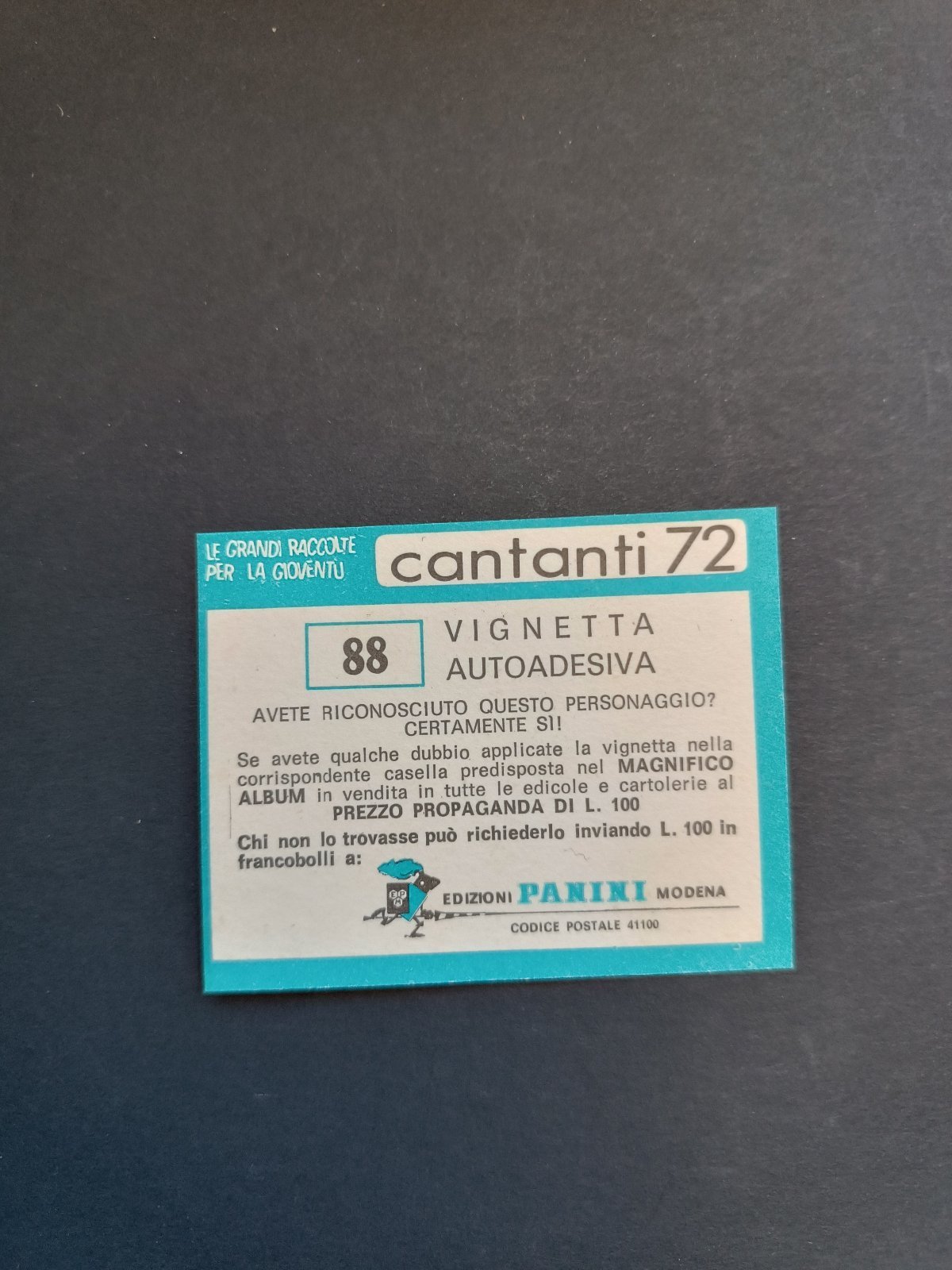 figurina ''Menù a Tendina'' cantanti 1972 panini Vignetta autoadesiva con velina - Foto 177 di 181
