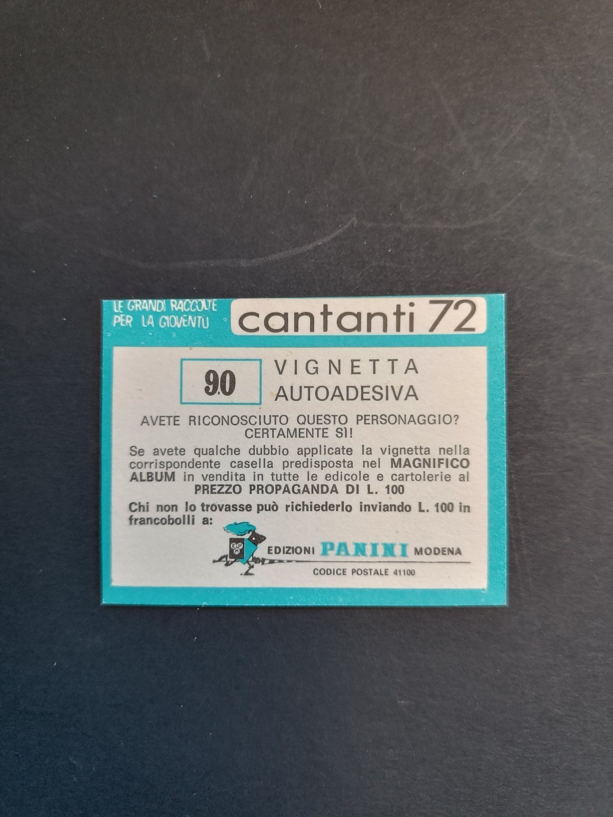 figurina ''Menù a Tendina'' cantanti 1972 panini Vignetta autoadesiva con velina - Foto 181 di 181