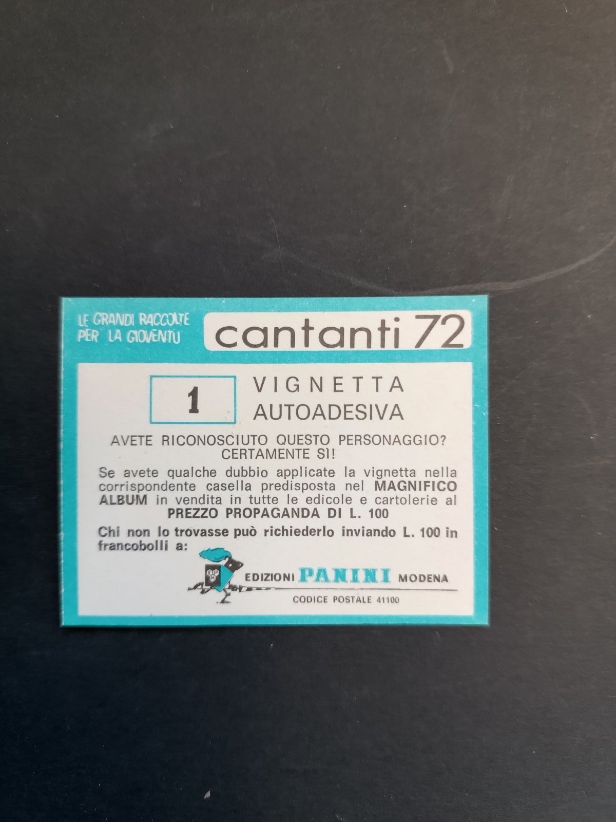 figurina ''Menù a Tendina'' cantanti 1972 panini Vignetta autoadesiva con velina - Foto 3 di 181