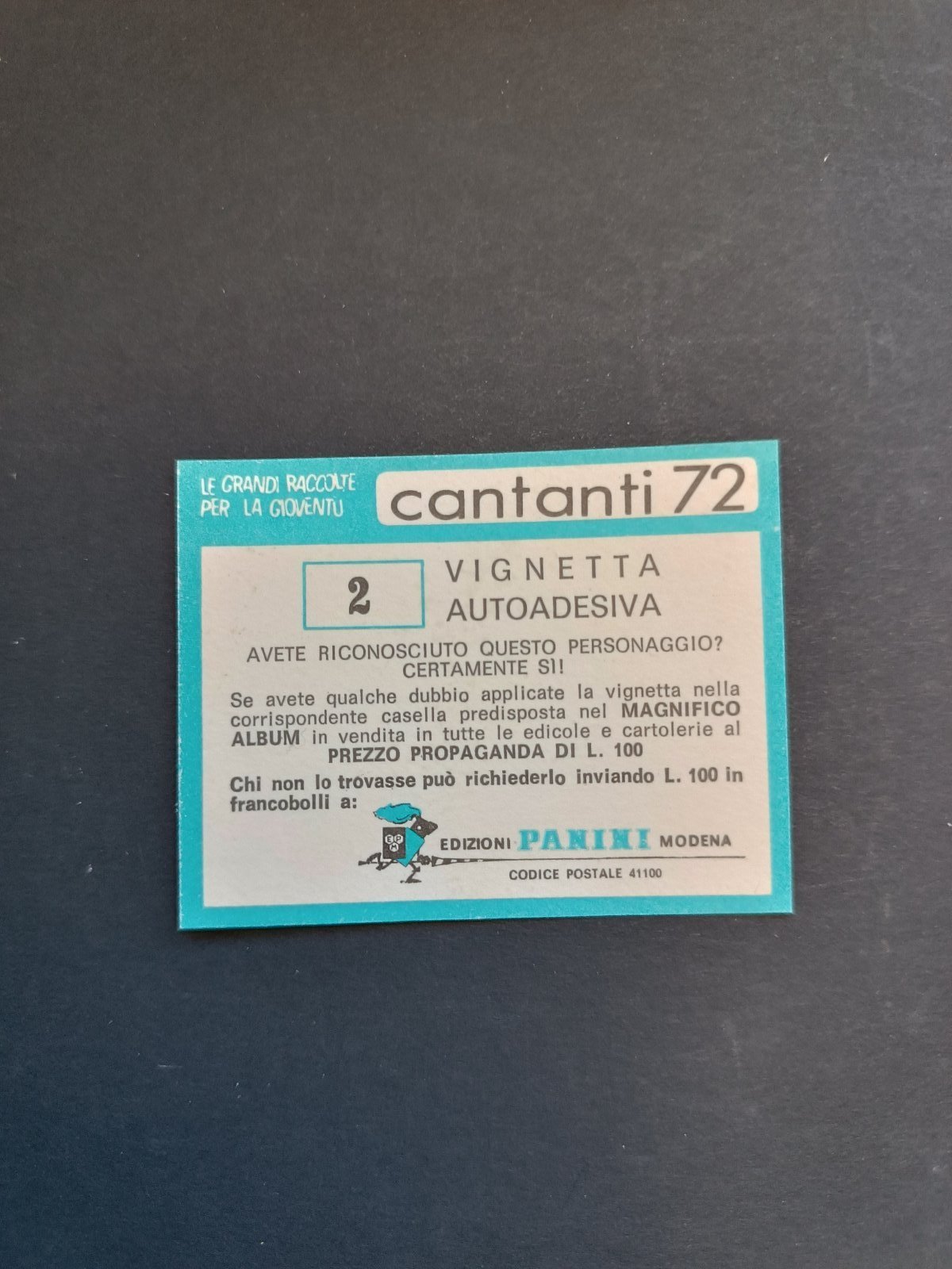 figurina ''Menù a Tendina'' cantanti 1972 panini Vignetta autoadesiva con velina - Foto 5 di 181