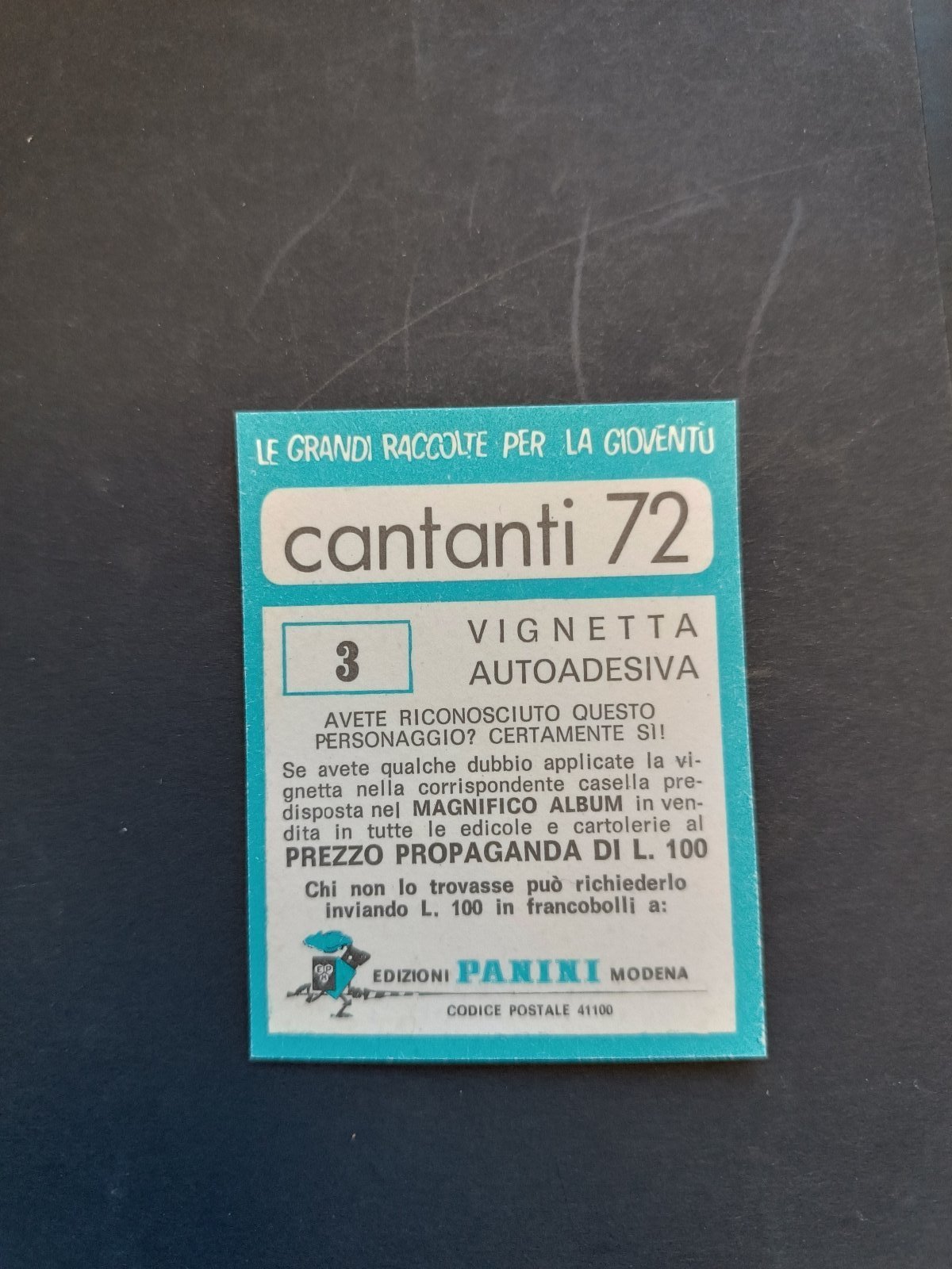 figurina ''Menù a Tendina'' cantanti 1972 panini Vignetta autoadesiva con velina - Foto 7 di 181