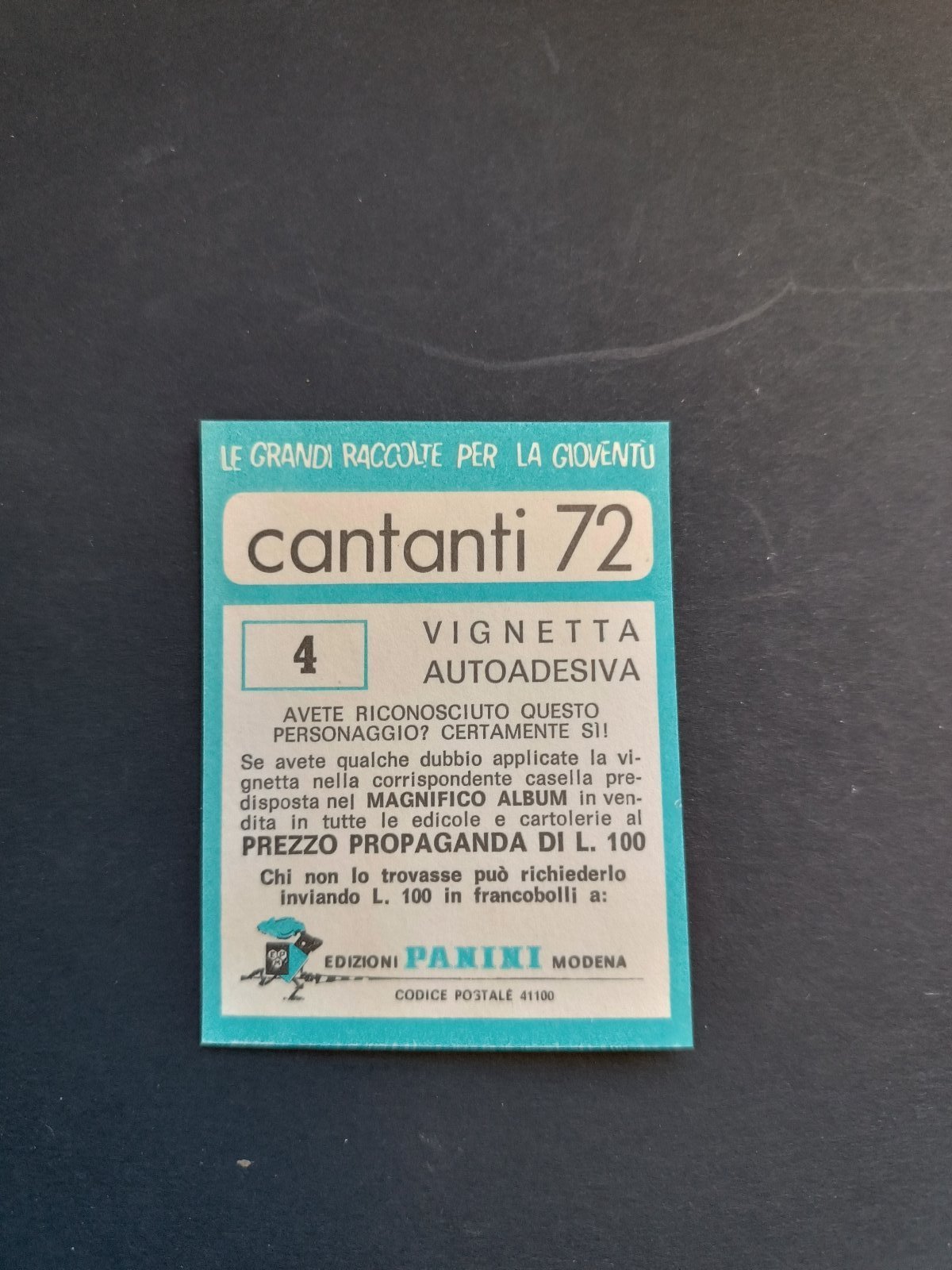 figurina ''Menù a Tendina'' cantanti 1972 panini Vignetta autoadesiva con velina - Foto 9 di 181