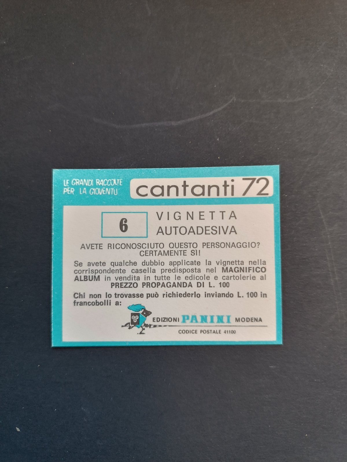 figurina ''Menù a Tendina'' cantanti 1972 panini Vignetta autoadesiva con velina - Foto 13 di 181